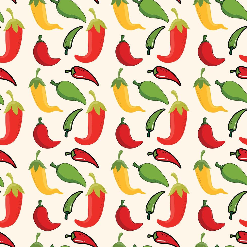 Chili Pepper Cartoons Seamless Pattern Design vector