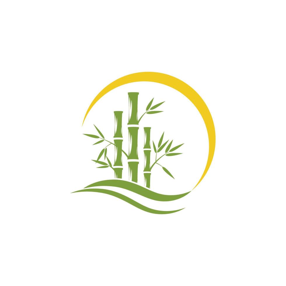 Bamboo logo with green leaf icon template vector