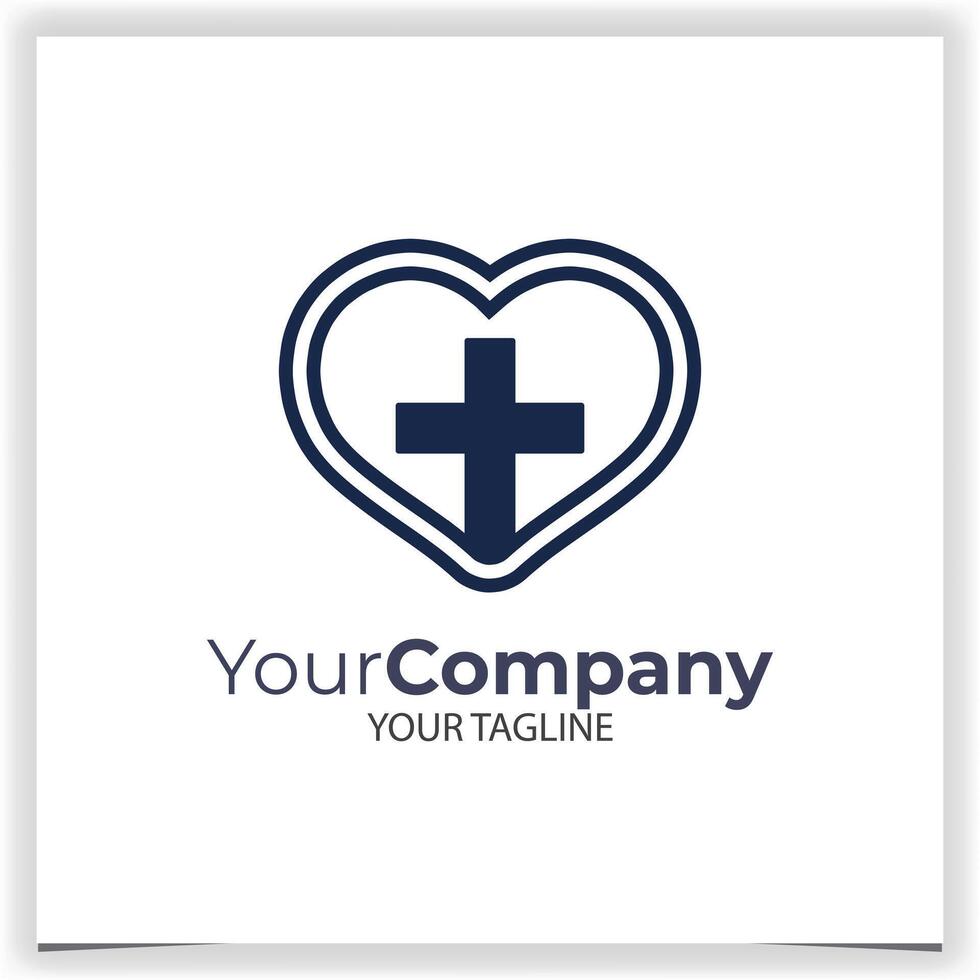 cross in the heart logo design template vector