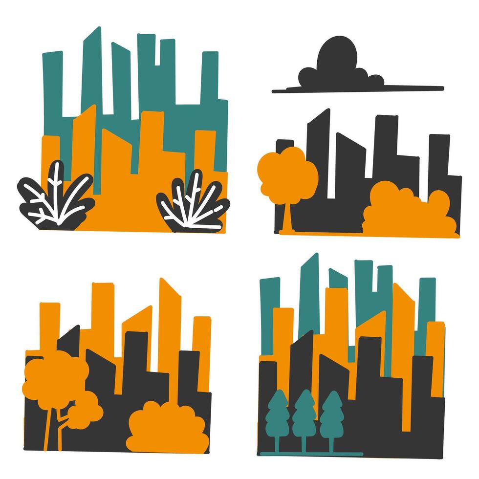 hand drawn doodle garden park and the city illustration vector