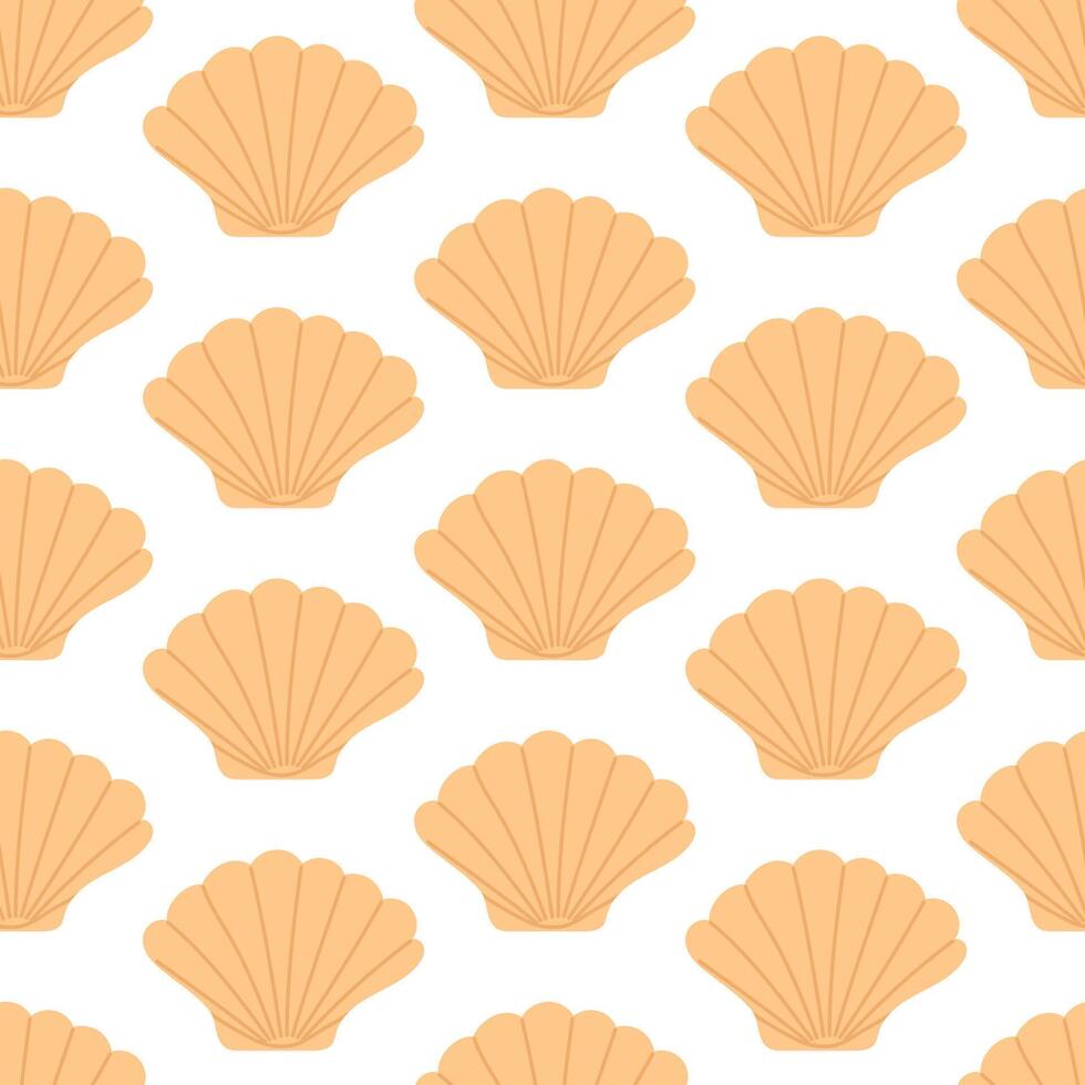Seamless pattern with hand drawn seashell on white background. Template for print, fabric, greeting card and invitation. vector