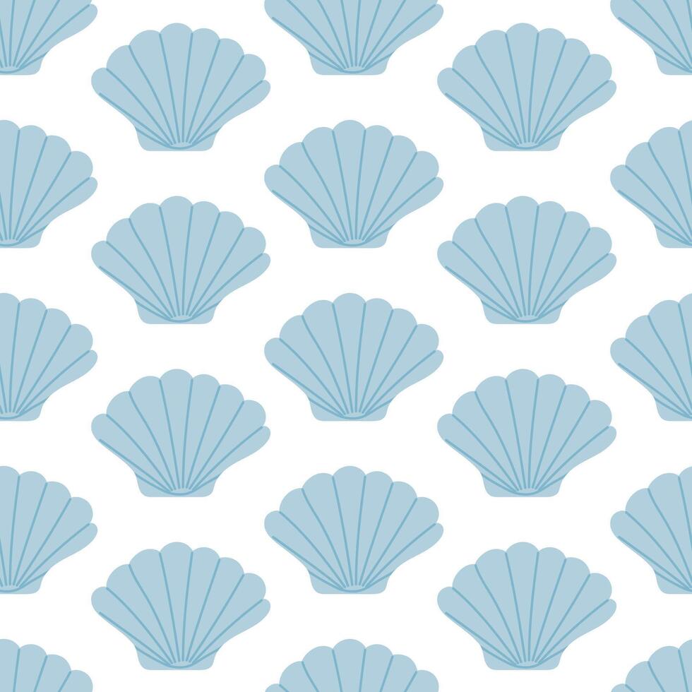 Seamless pattern with hand drawn blue seashell on white background. Template for print, fabric, greeting card and invitation. vector