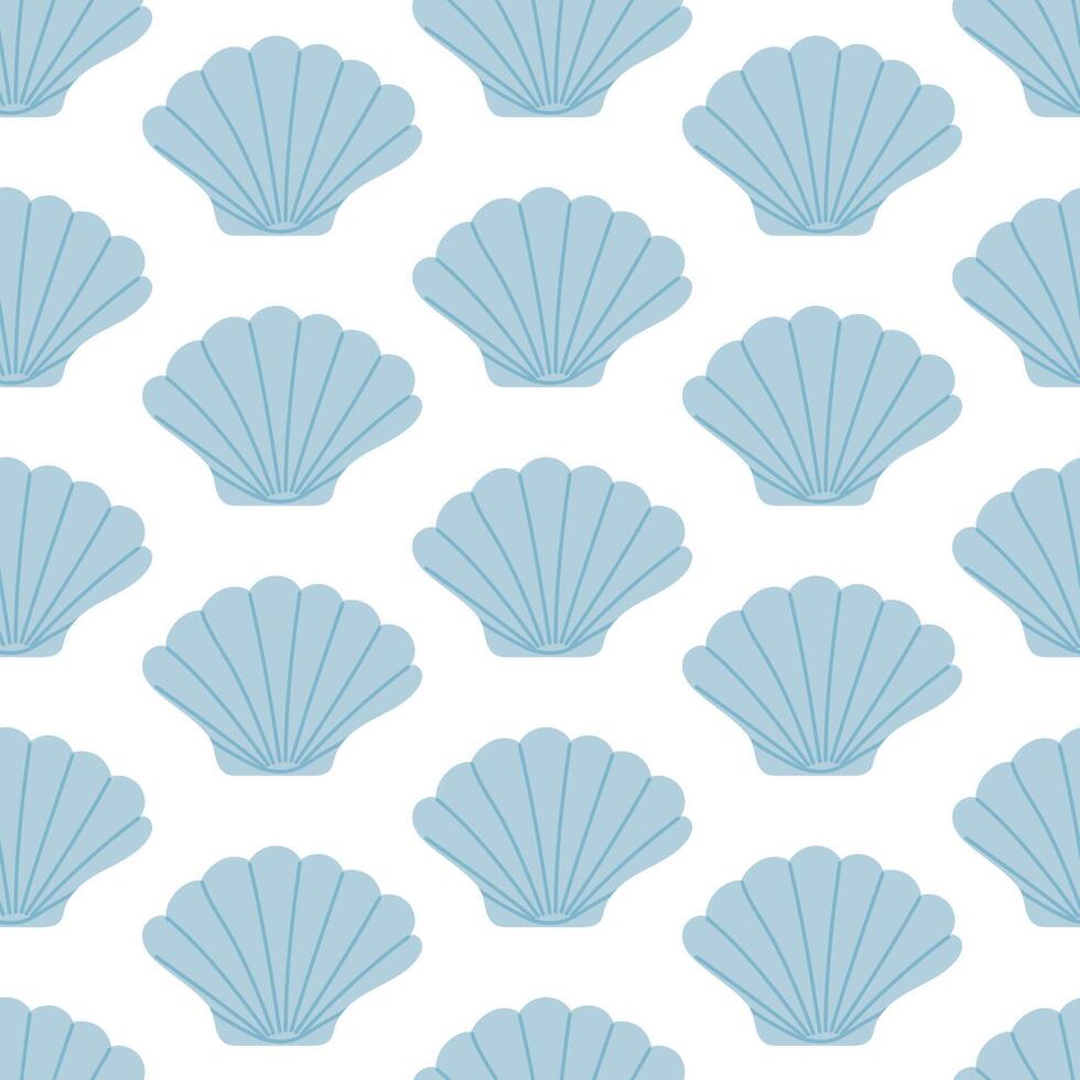 Seamless pattern with hand drawn blue seashell on white background. Template for print, fabric, greeting card and invitation. vector