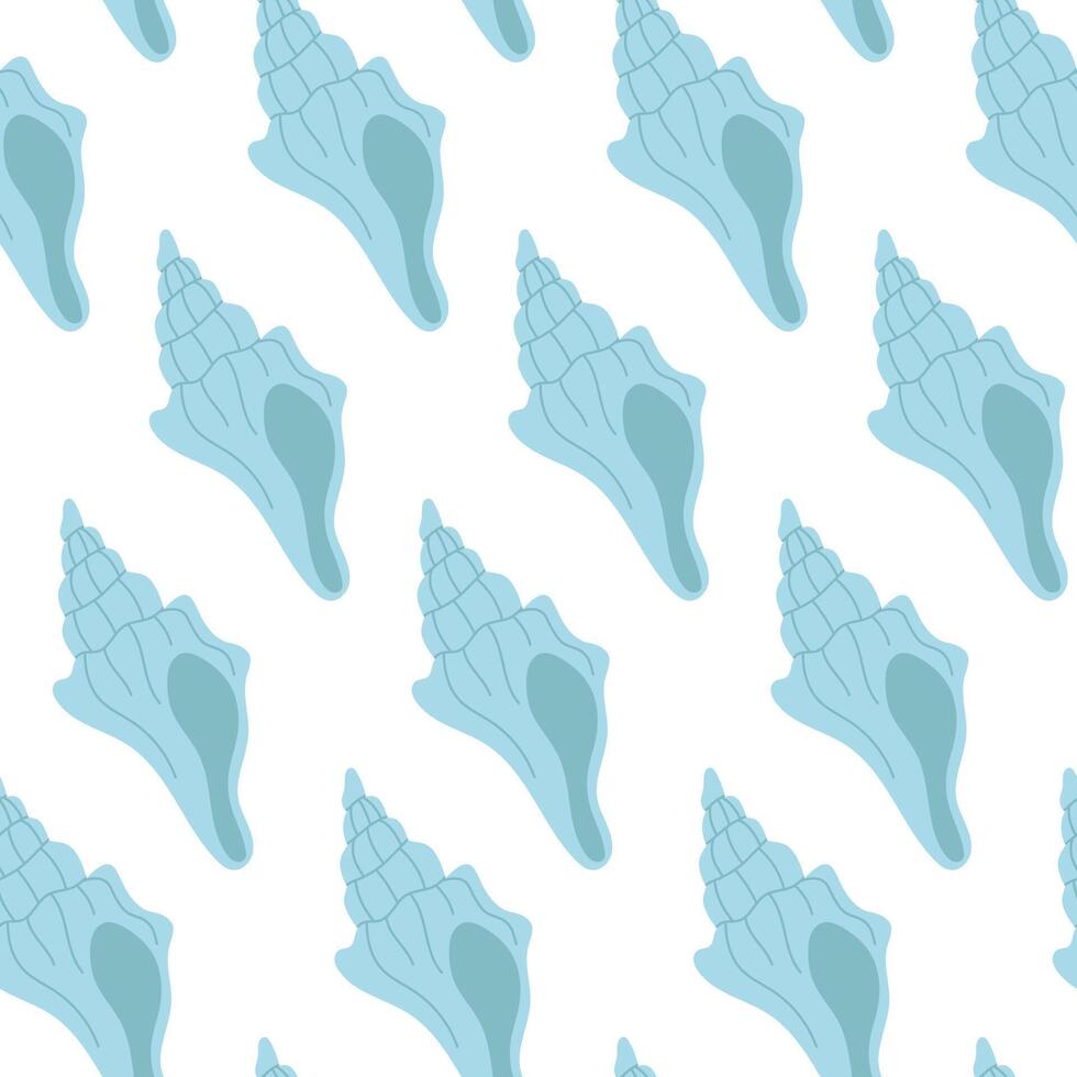 Seamless pattern with hand drawn blue seashell on white background. Template for print, fabric, greeting card and invitation. vector