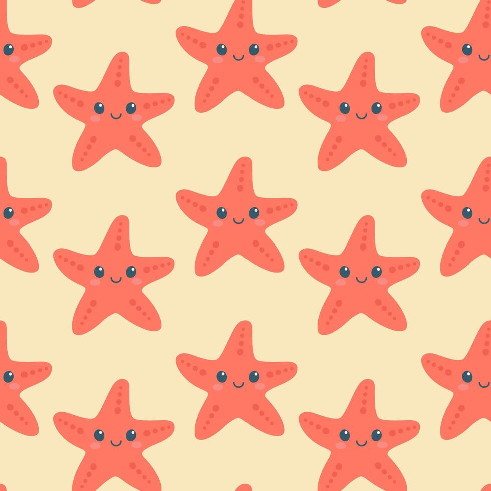 Seamless pattern with hand drawn cute starfish on light pink background. Marine life animals. Template for print, fabric, greeting card and invitation. vector