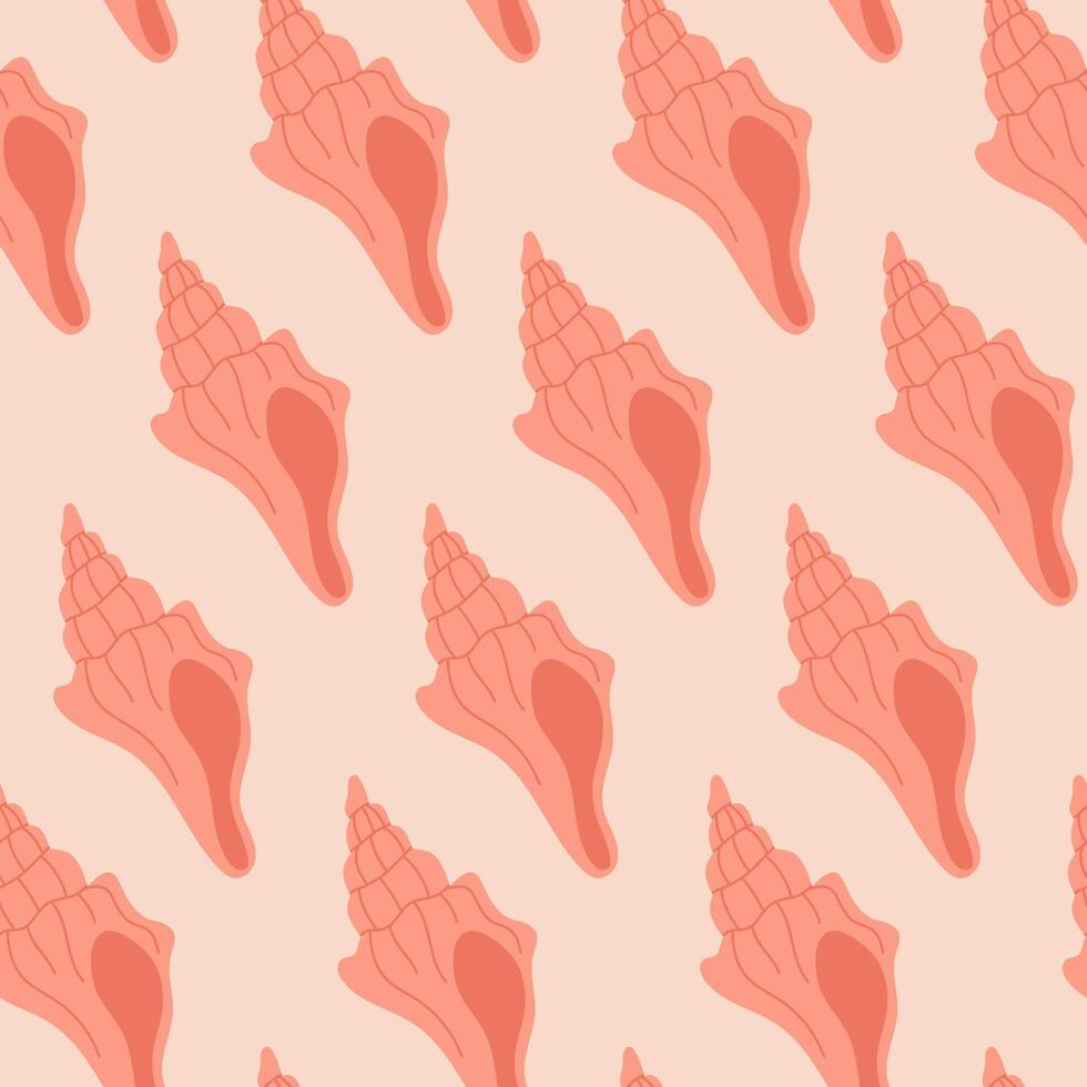 Seamless pattern with hand drawn pink seashell on pink background. Template for print, fabric, greeting card and invitation. vector