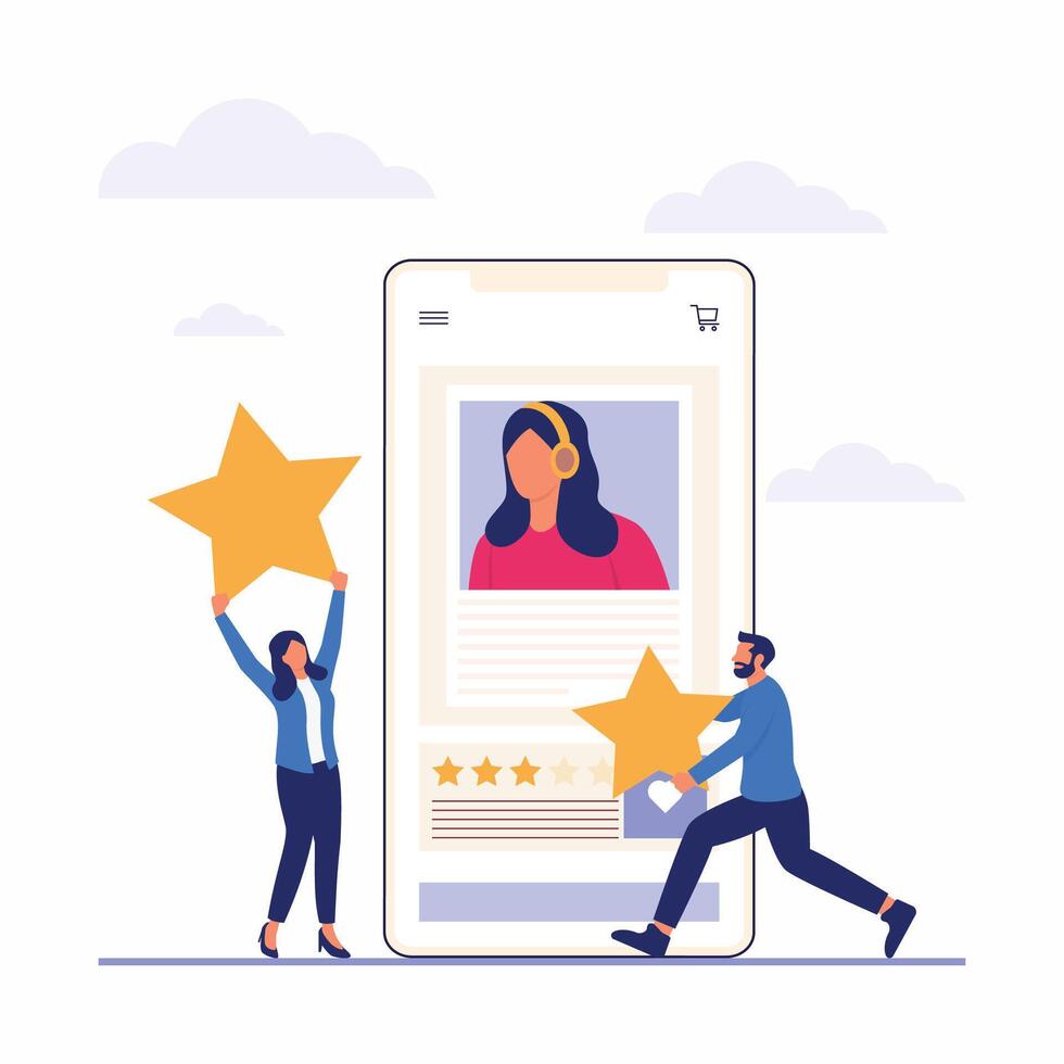 Group of people rating customer experience, writing review, leaving feedback vector