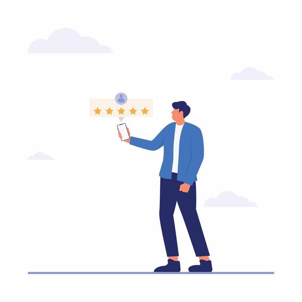 Five stars customer product rating review flat illustration isolated on white background vector