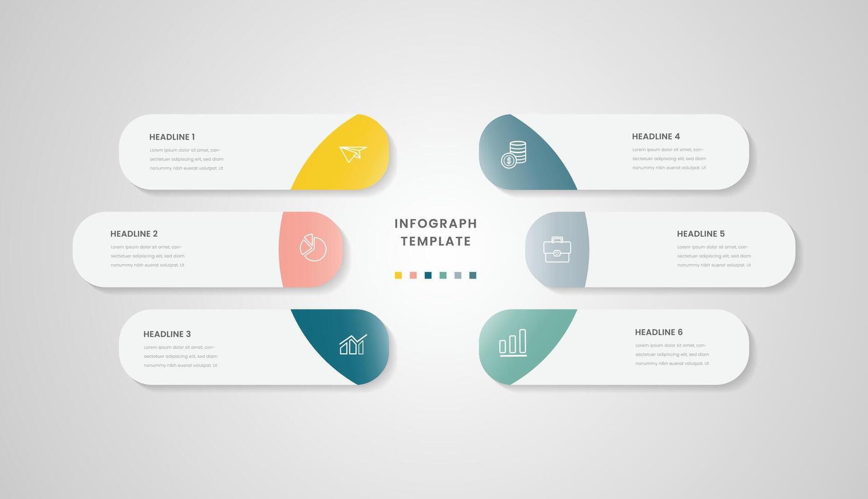 Square shape 6-step design used to display work results and explain the planning process. infographic. Pro Element vector