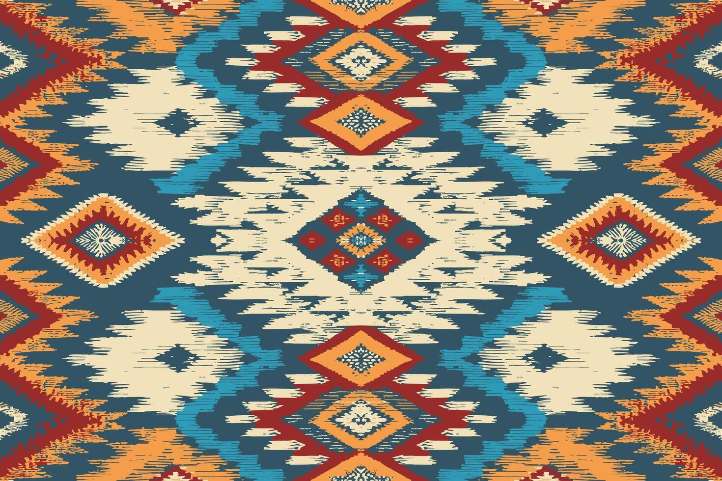 arte abstracto étnico ikat. patrón impecable en estilo tribal, bordado folclórico y mexicano. estampado de adornos de arte geométrico azteca.diseño para alfombras, papel pintado, ropa, envoltura, tela, cubierta, textil vector