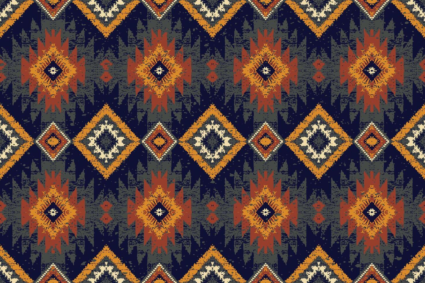 arte abstracto étnico ikat. patrón impecable en estilo tribal, bordado folclórico y mexicano. estampado de adornos de arte geométrico azteca.diseño para alfombras, papel pintado, ropa, envoltura, tela, cubierta, textil vector