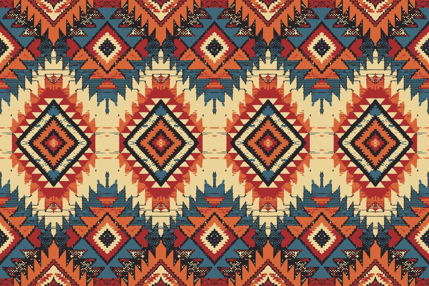 arte abstracto étnico ikat. patrón impecable en estilo tribal, bordado folclórico y mexicano. estampado de adornos de arte geométrico azteca.diseño para alfombras, papel pintado, ropa, envoltura, tela, cubierta, textil vector