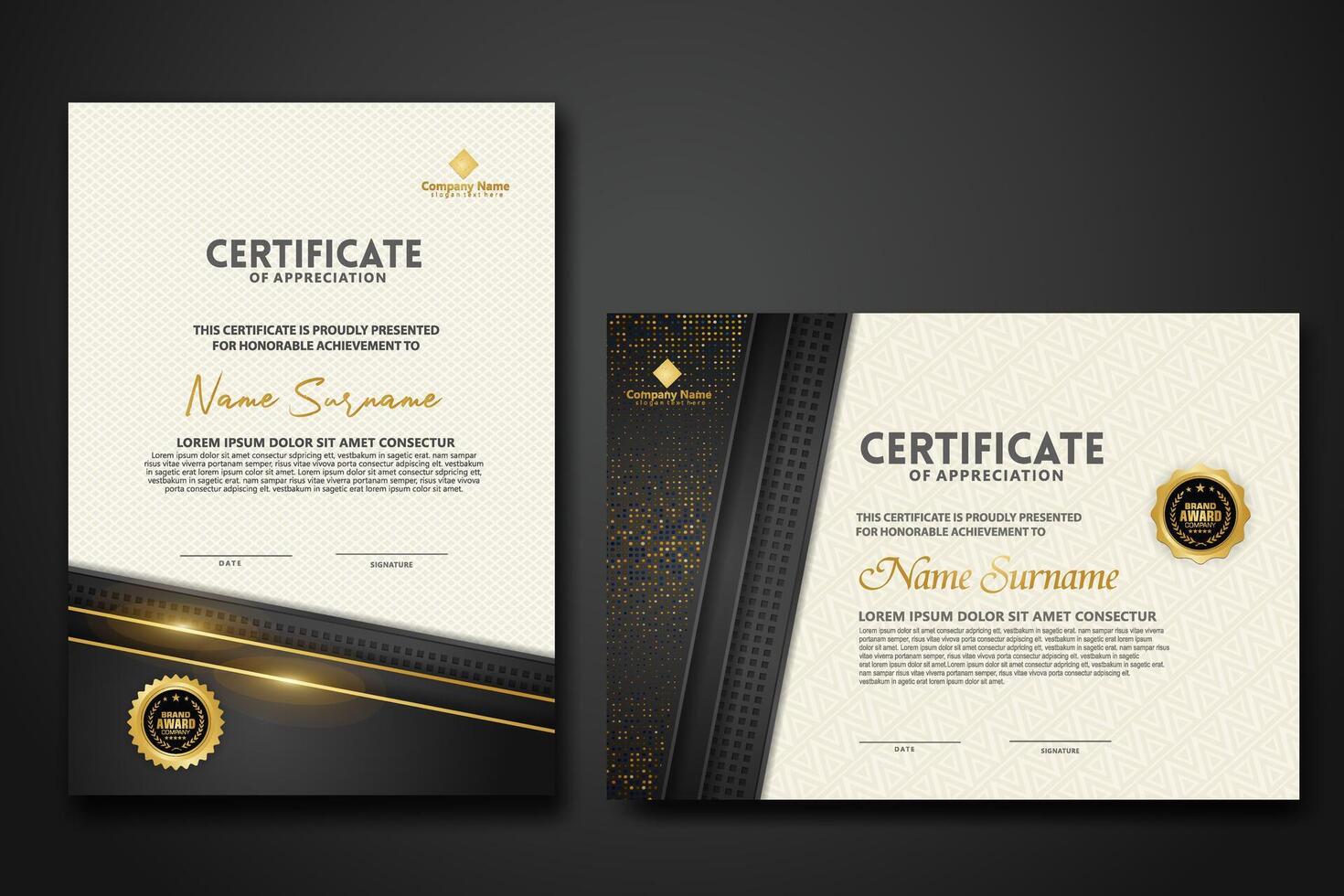 Luxury certificate template with glitter effect dan lines gold shine on frame background vector