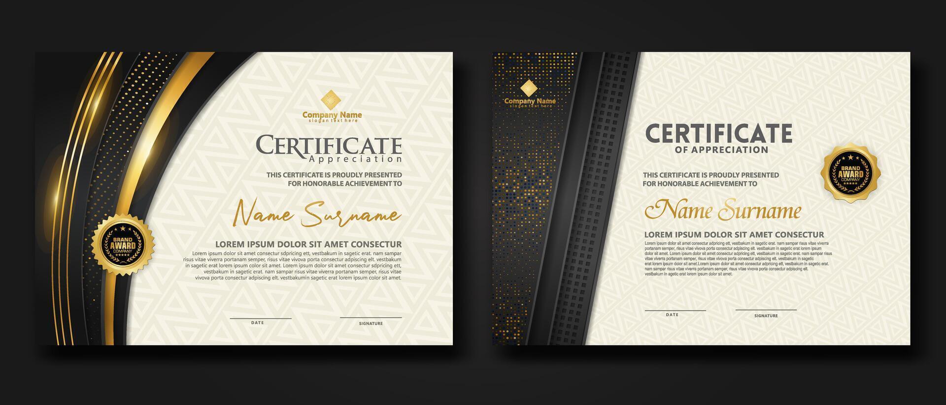 Luxury certificate template with glitter effect dan lines gold shine on frame background vector