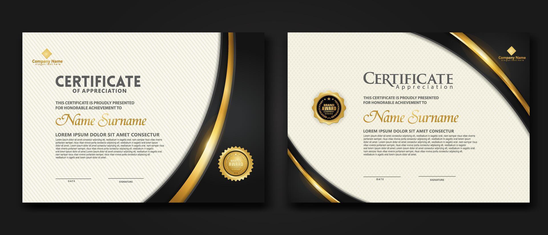 Luxury certificate template with glitter effect dan lines gold shine on frame background vector