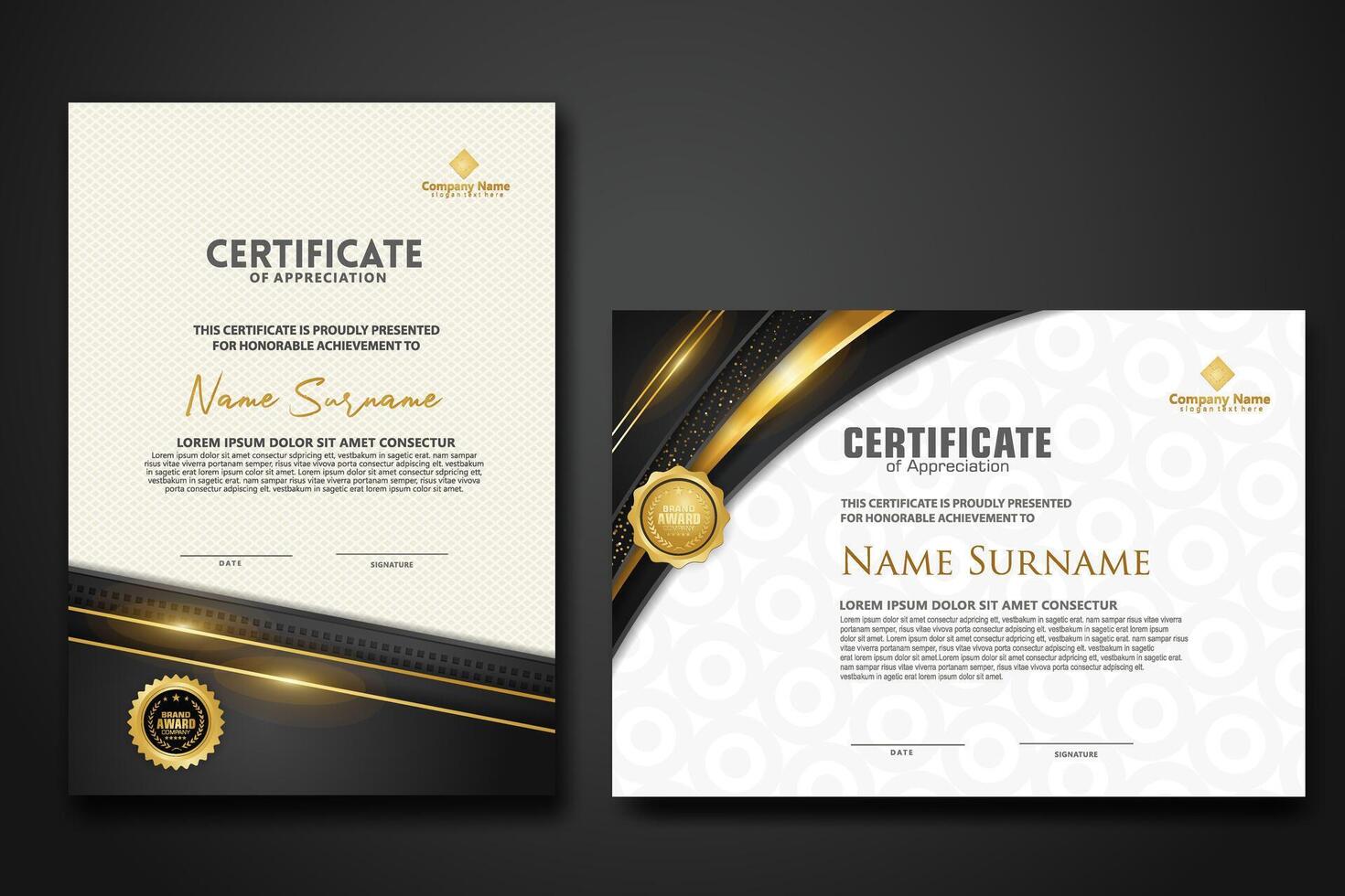 Luxury certificate template with glitter effect dan lines gold shine on frame background vector