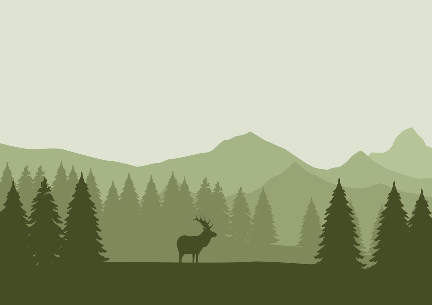 ciervo en montañas y pino bosque. ilustración en plano estilo. vector