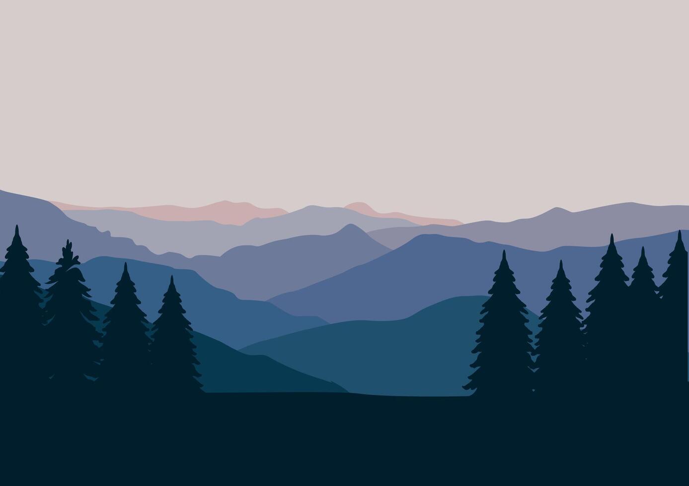 paisaje con montañas y pino bosque. ilustración en plano estilo. vector