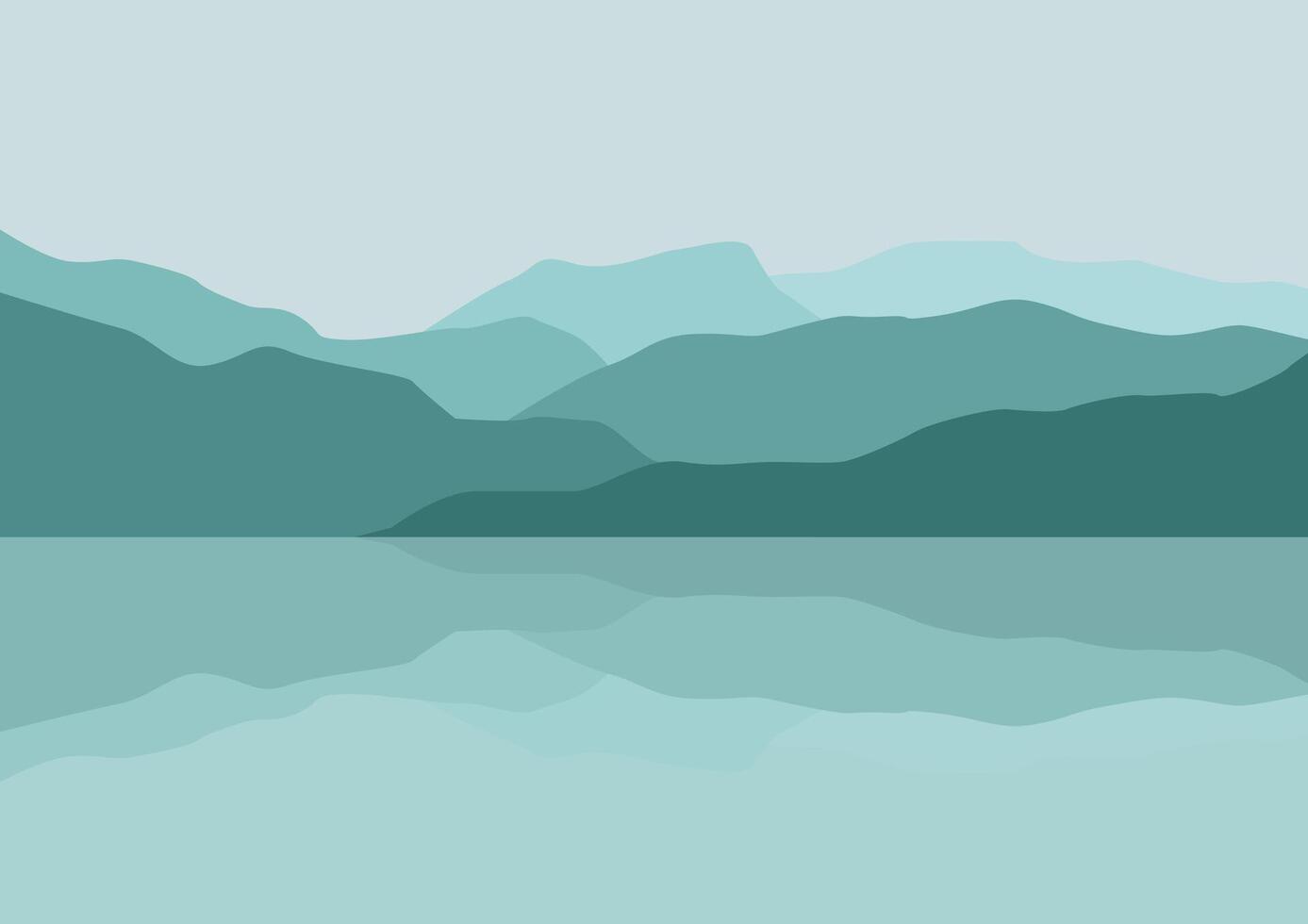 montañas paisaje con lago. ilustración en plano estilo. vector