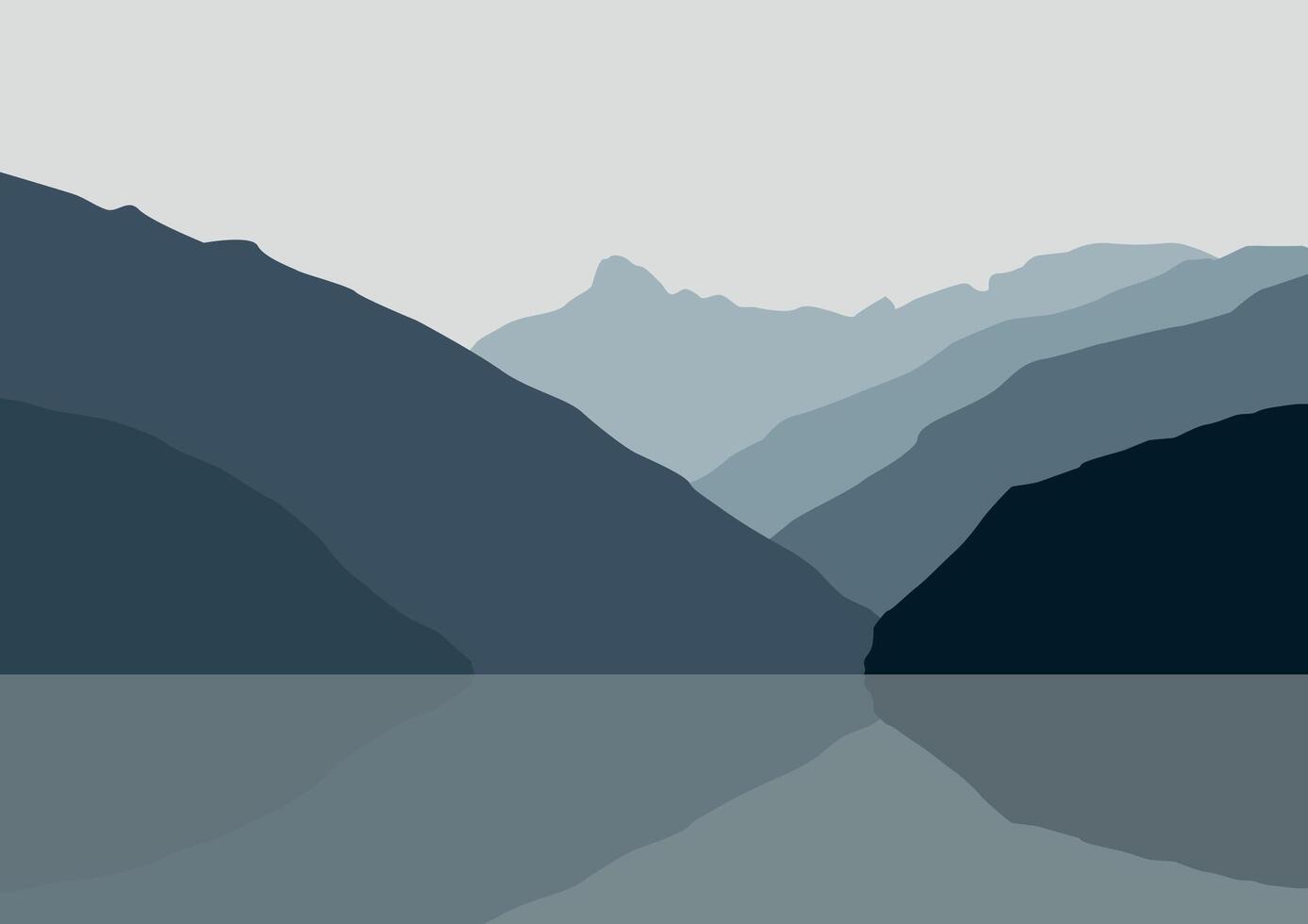 mountains landscape with lake. Illustration in flat style. vector