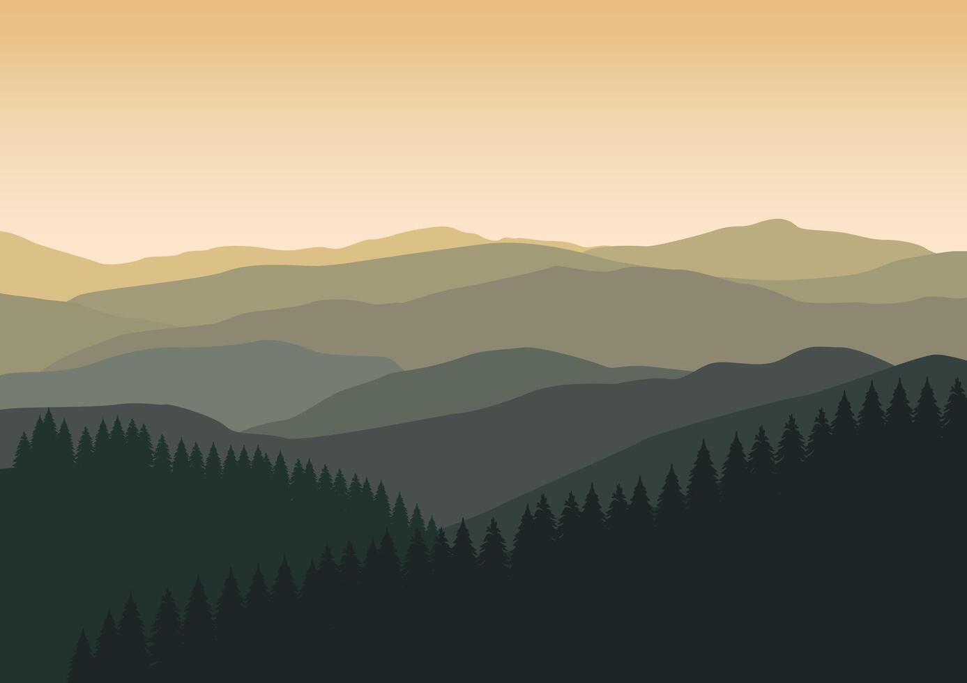 Landscape with mountains and pine forest. Illustration in flat style. vector