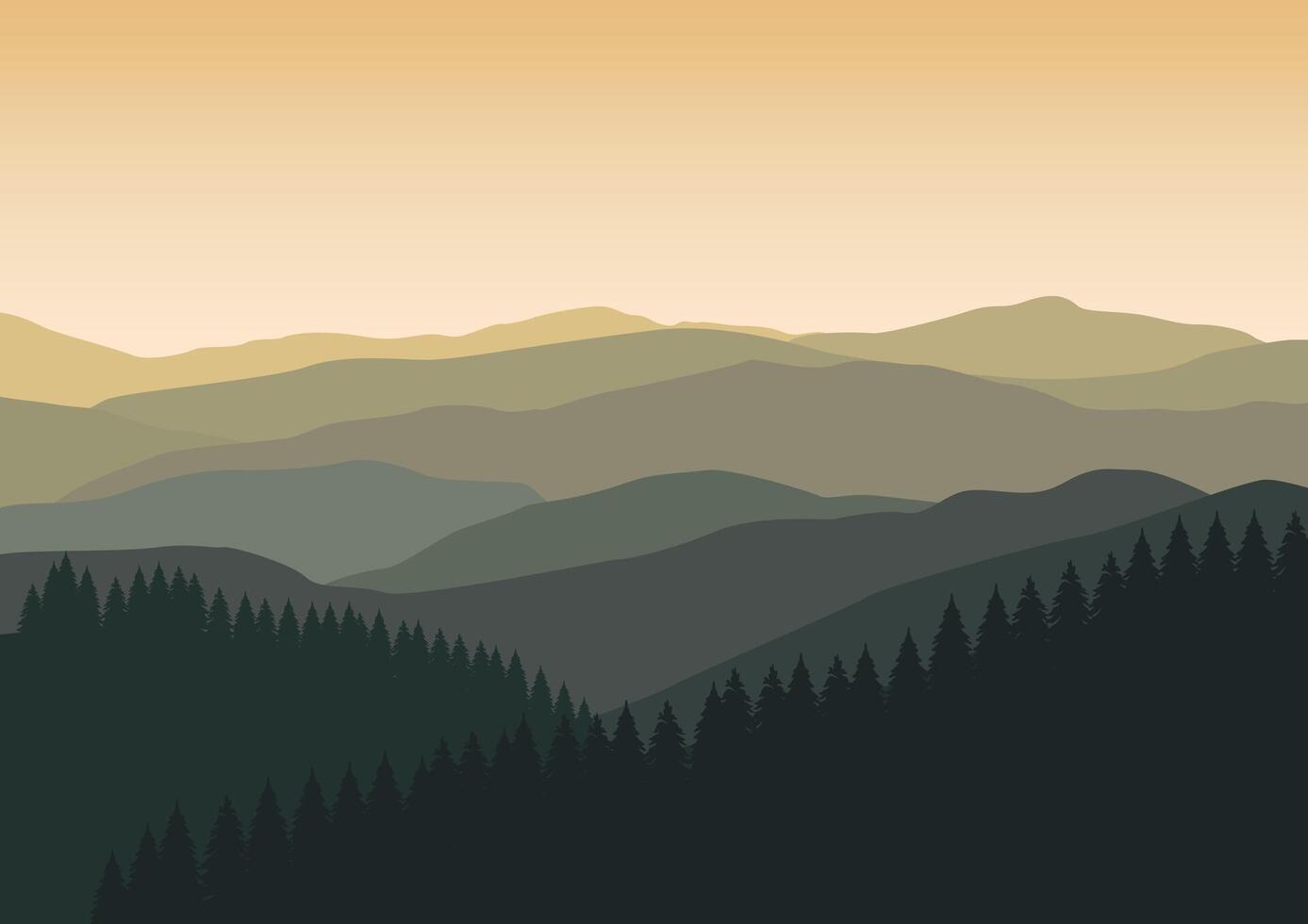 paisaje con montañas y pino bosque. ilustración en plano estilo. vector