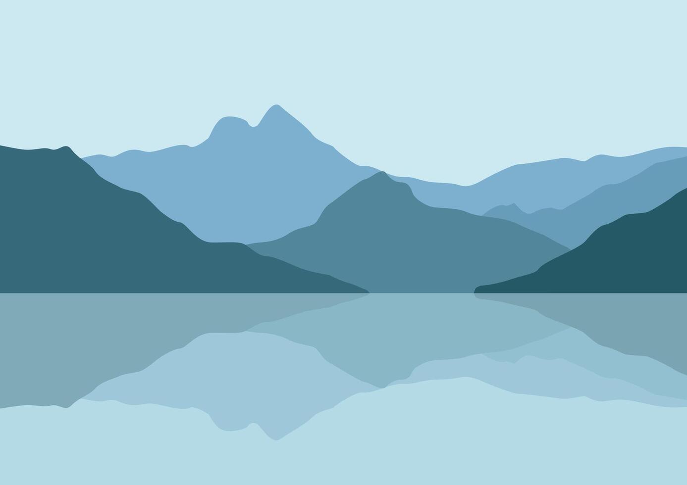 montañas paisaje con lago. ilustración en plano estilo. vector