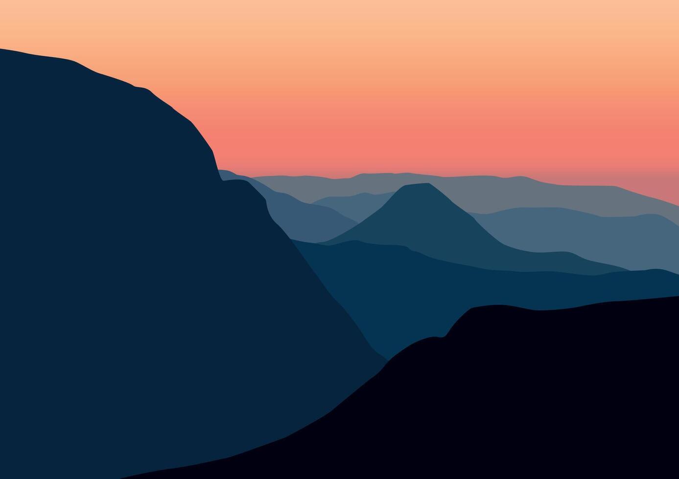 mountains landsape in sunset. Illustration in flat style. vector
