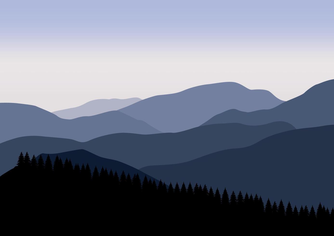 Landscape with mountains and pine forest. Illustration in flat style. vector