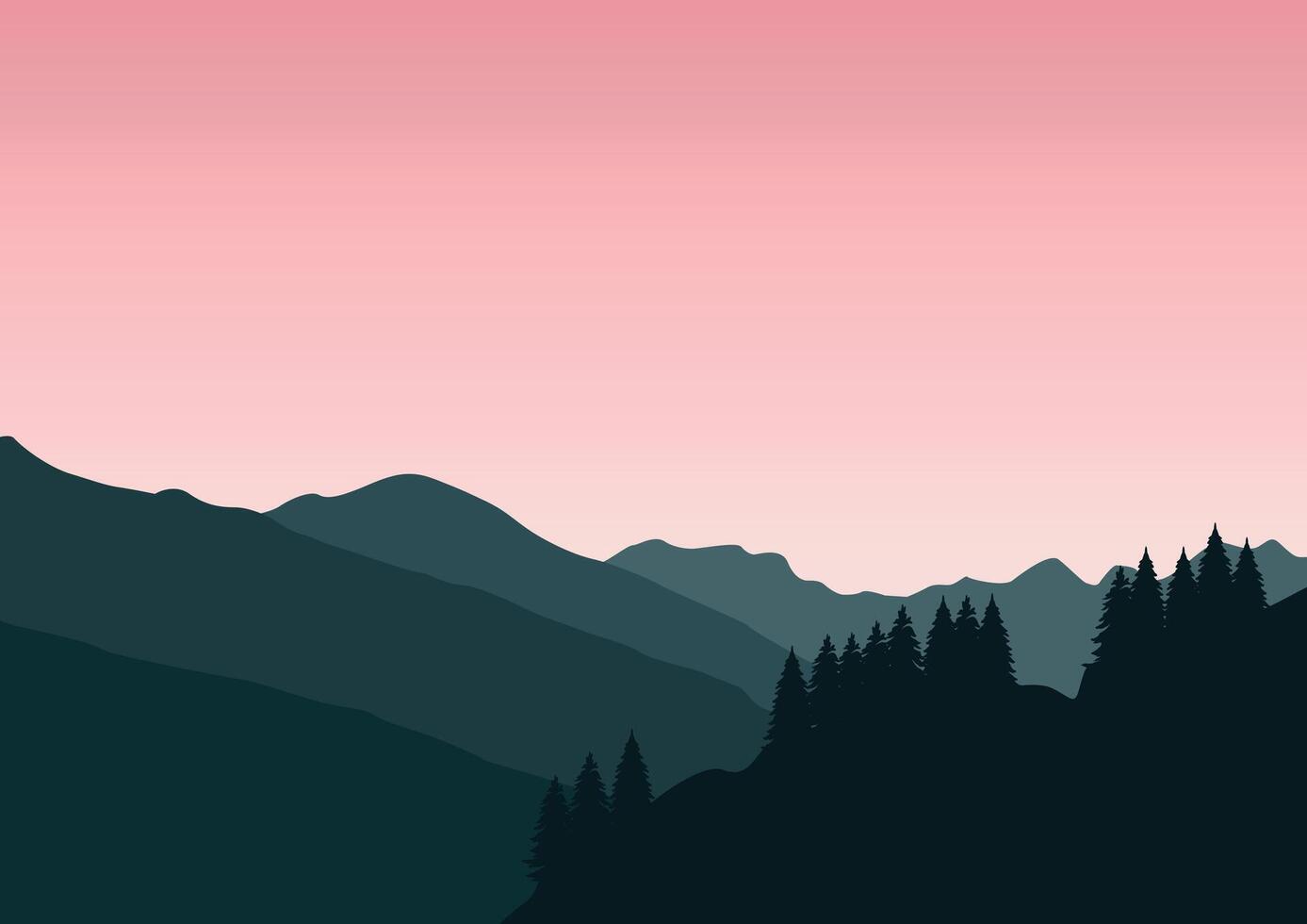 paisaje con montañas y pino bosque. ilustración en plano estilo. vector