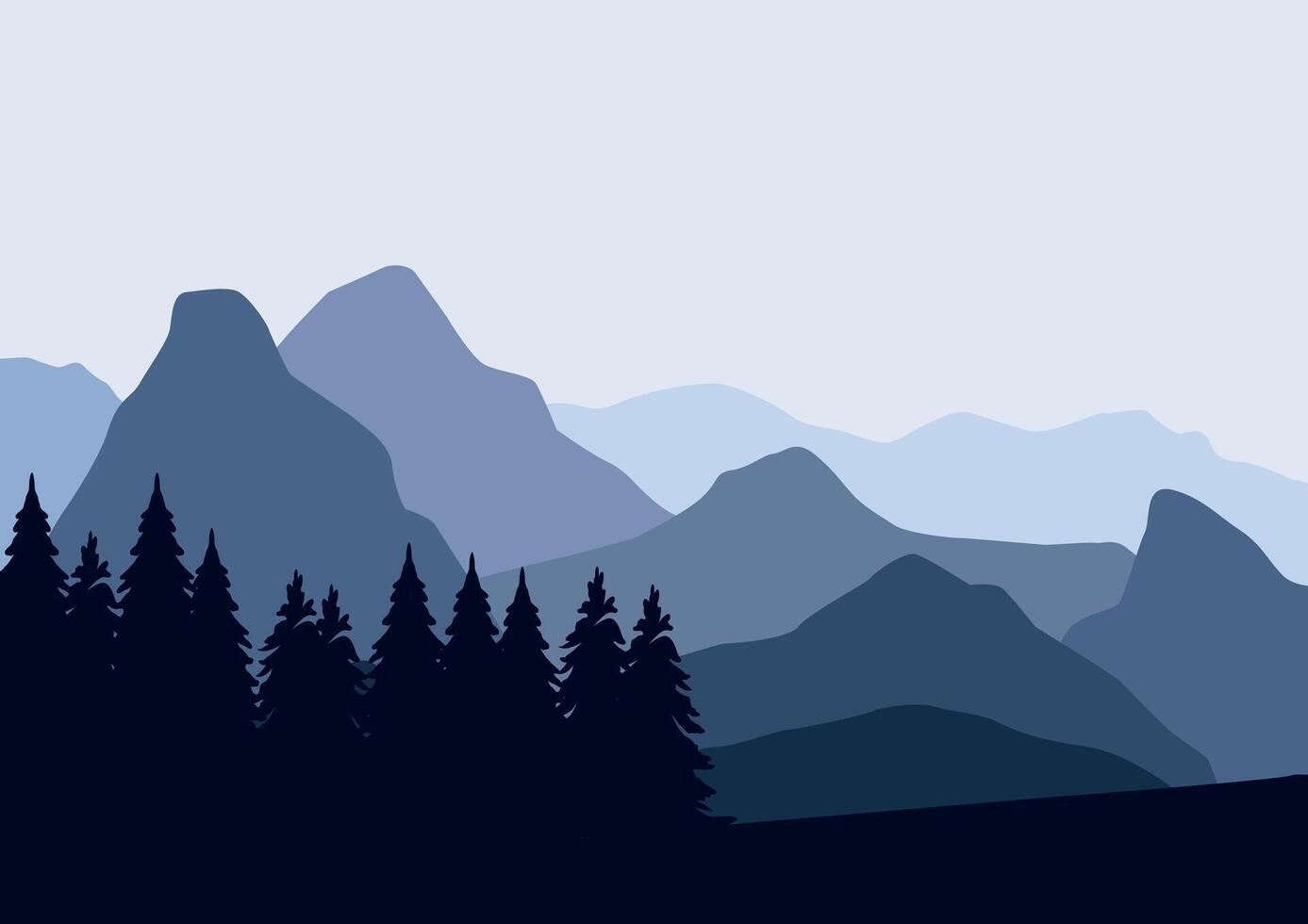 paisaje con montañas y pino bosque. ilustración en plano estilo. vector