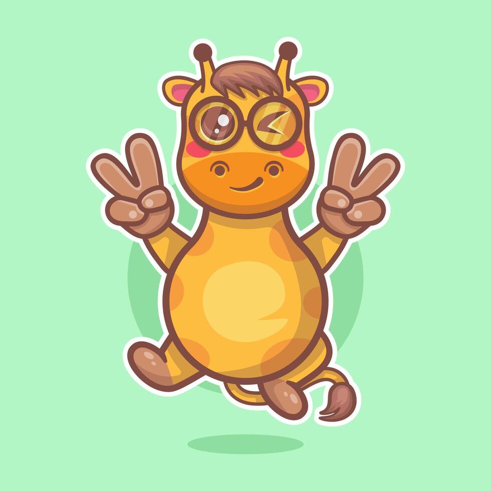 funny giraffe animal character mascot with peace sign hand gesture isolated cartoon vector