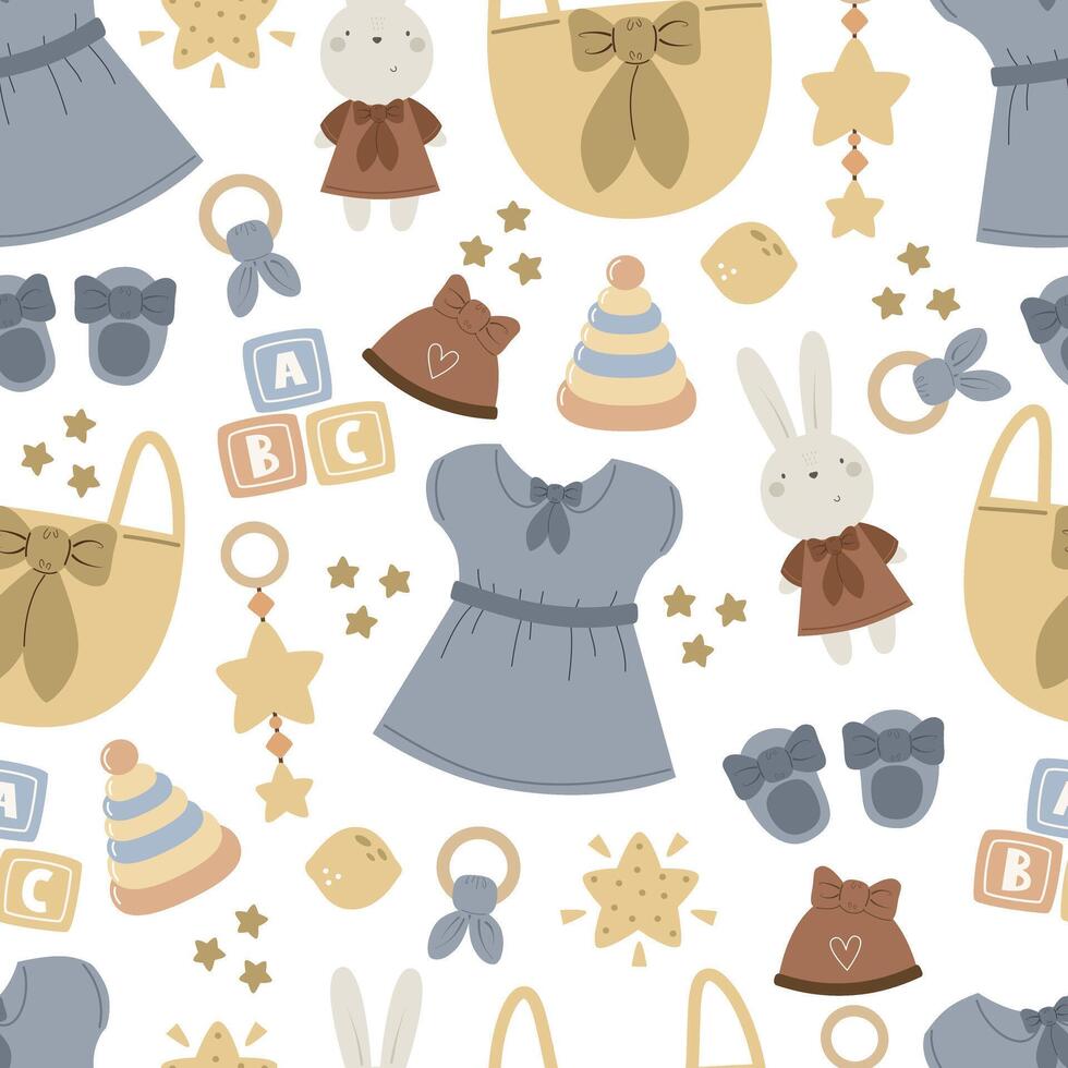 Seamless pattern with cartoon baby decor elements. vector