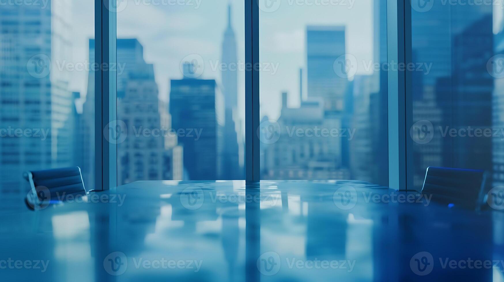 azul oficina antecedentes con ventana ligero reflexiones y ciudad vista, foto