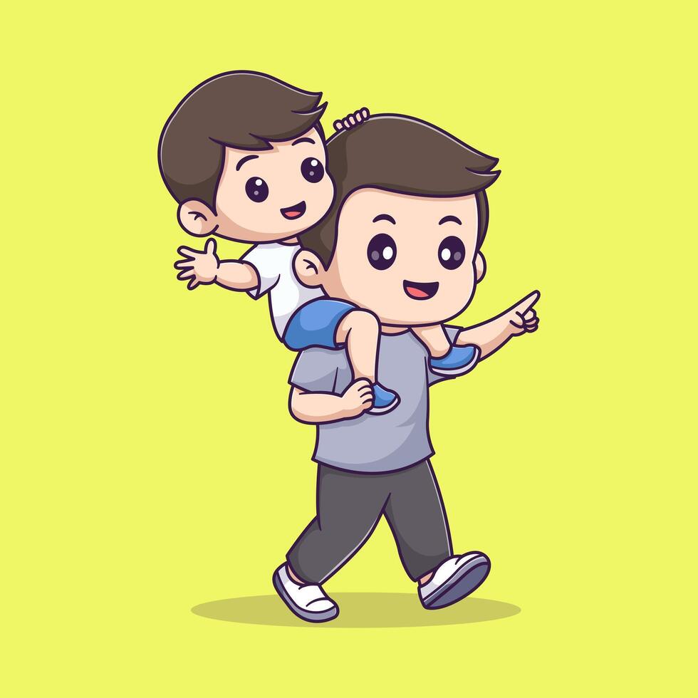 Cute father playing with son illustration vector