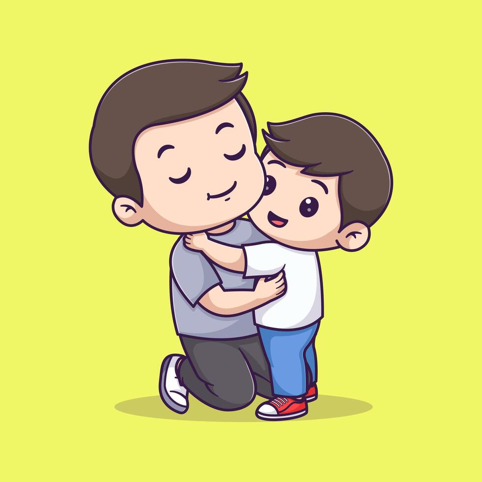 Cute father hugging his son llustration vector
