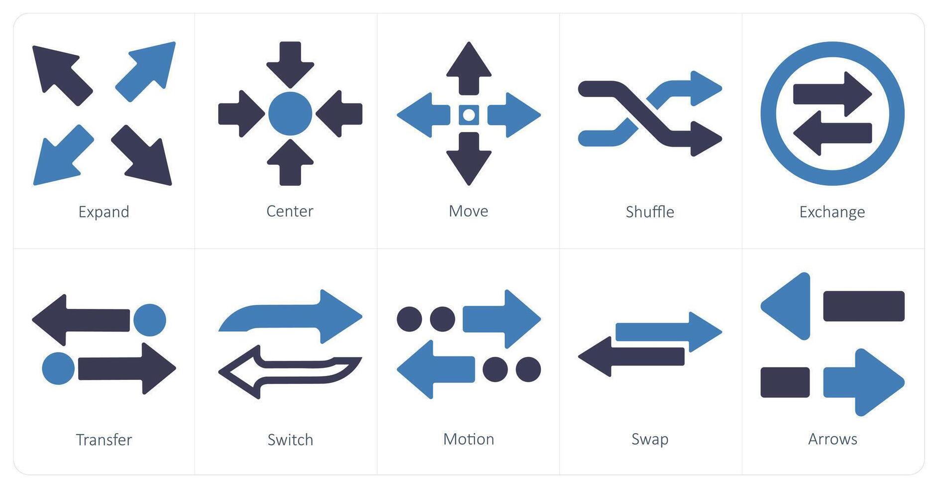 A set of 10 arrows icons as expand, center, move vector