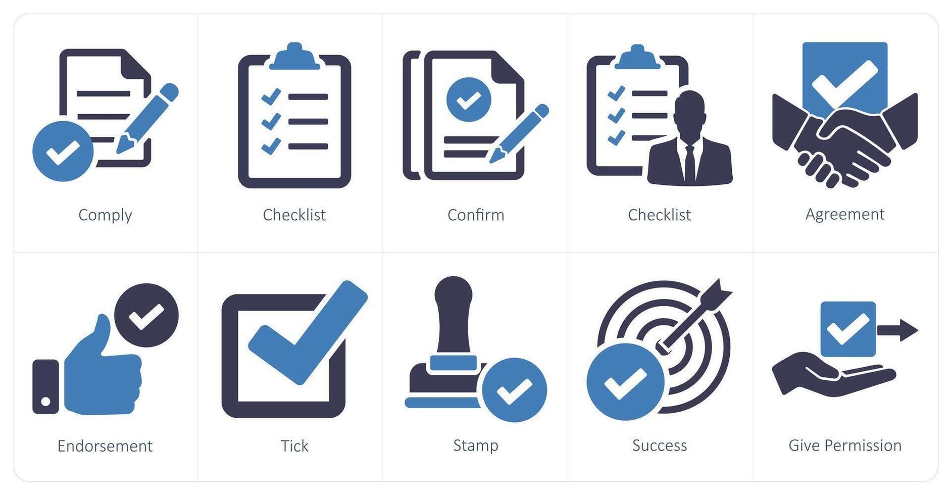 A set of 10 checkmark icons as comply, checklist, confirm vector
