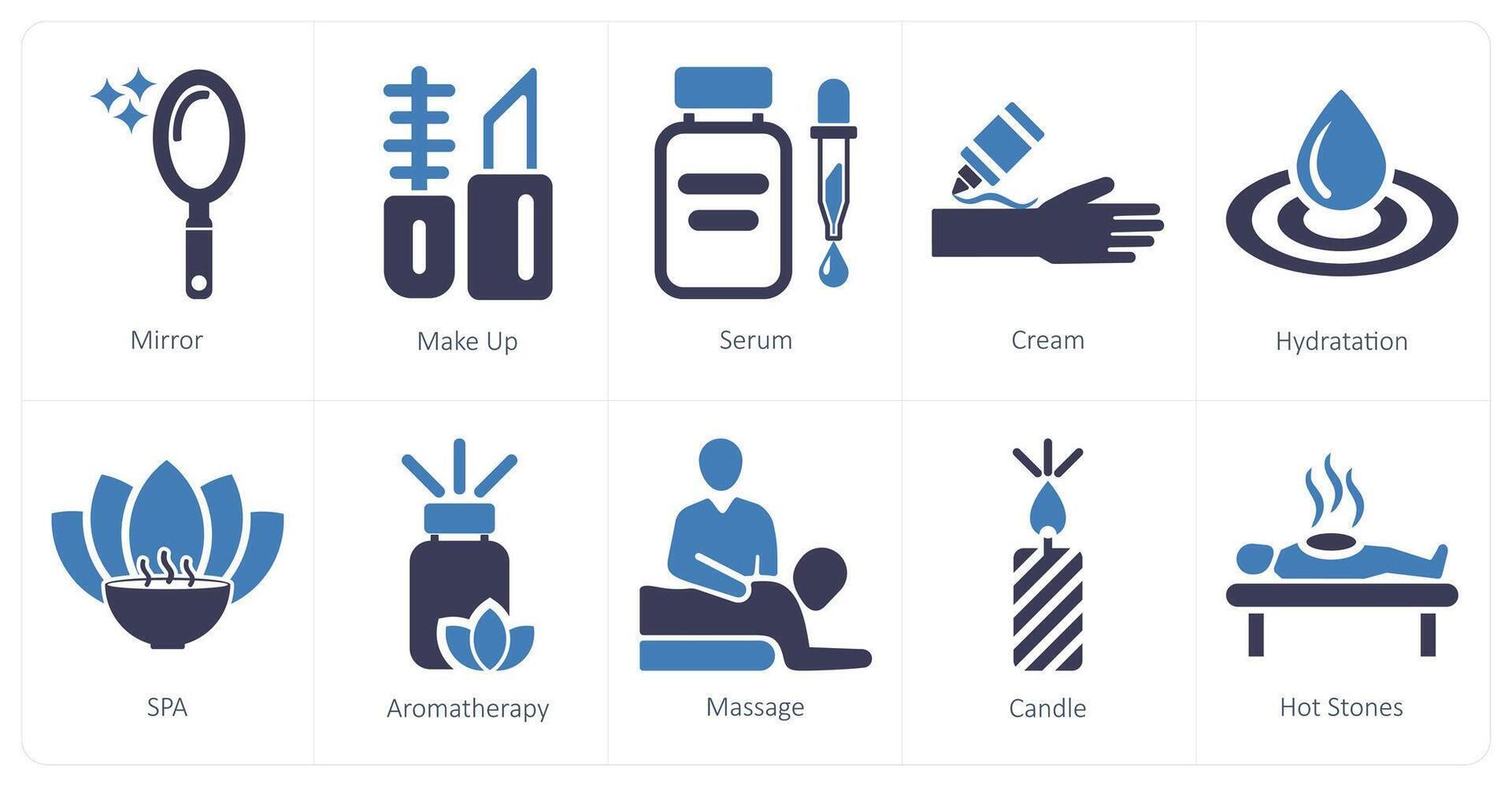 A set of 10 beauty and spa icons as mirror, make up, serum vector