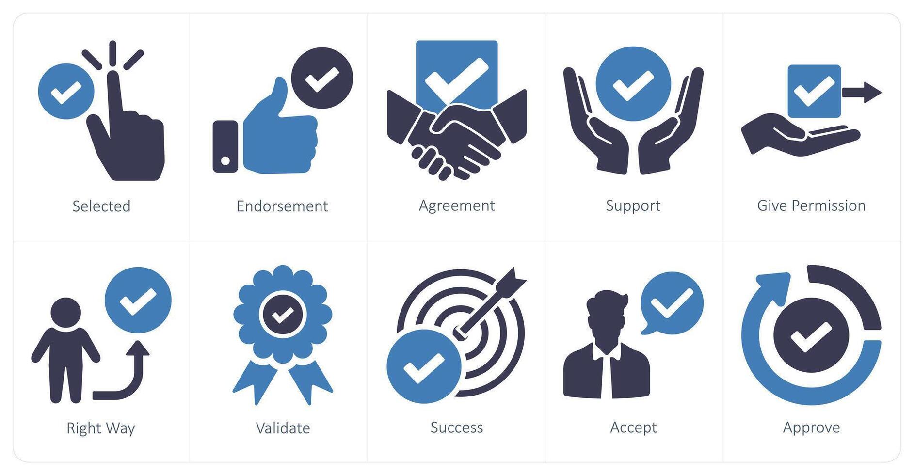 A set of 10 checkmark icons as selected, endorsement, agreement vector