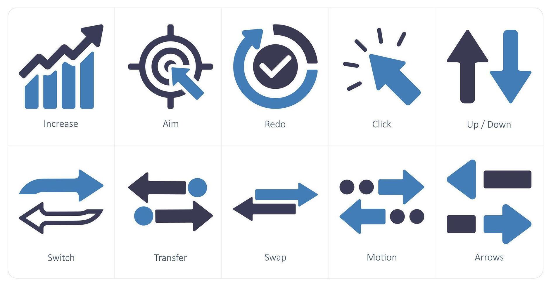 A set of 10 arrows icons as increase, aim, redo vector