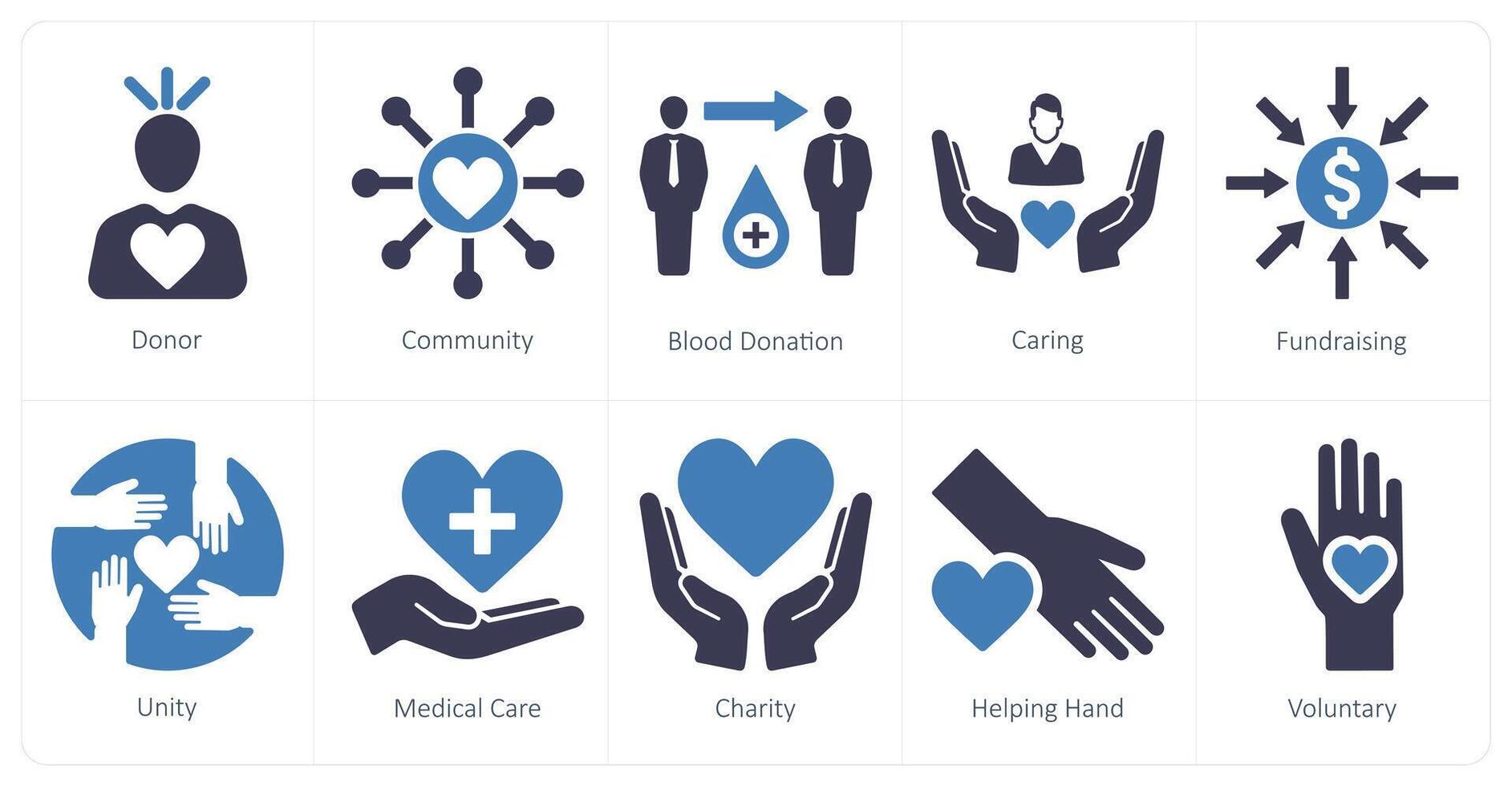 A set of 10 charity and donation icons as donor, community, blood donation vector