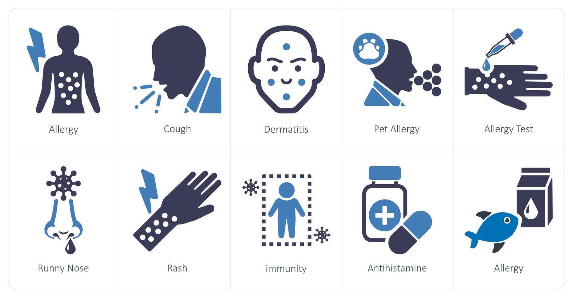A set of 10 allergy icons as allergy, cough, dermatitis vector
