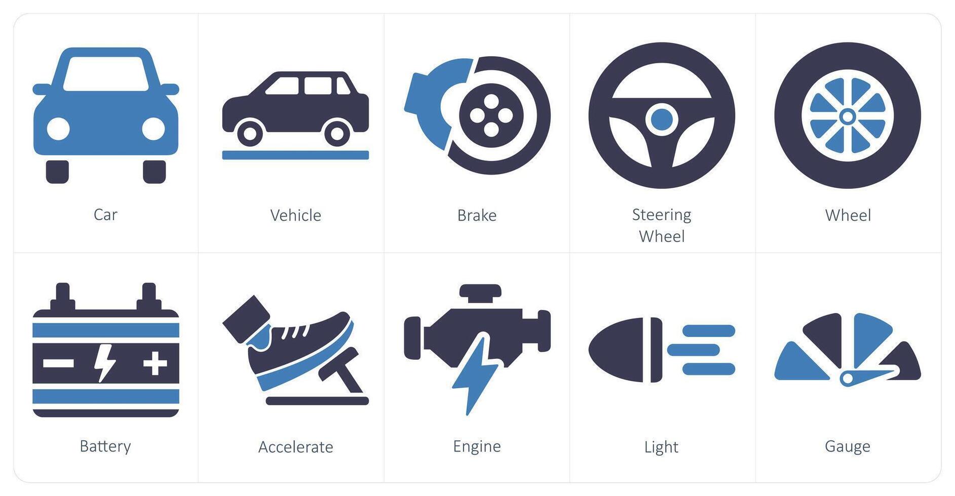 un conjunto de 10 coche íconos como auto, vehículo, freno vector