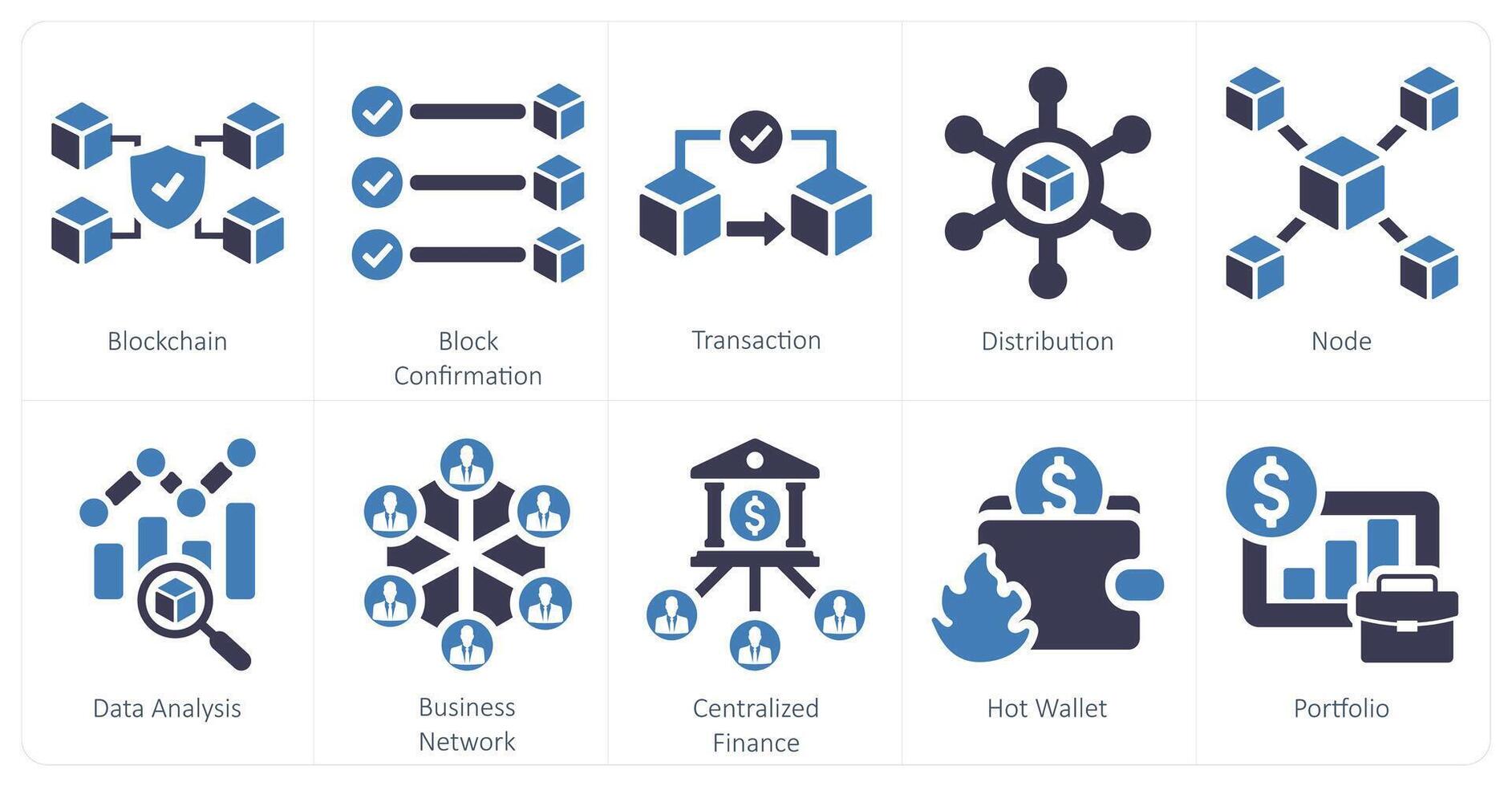 A set of 10 blockchain icons as blockchain, block confirmation, transaction vector