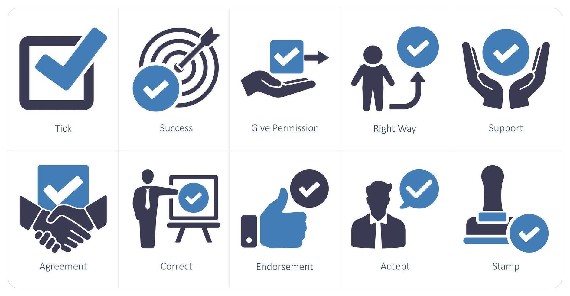 A set of 10 checkmark icons as tick, success, give permission vector