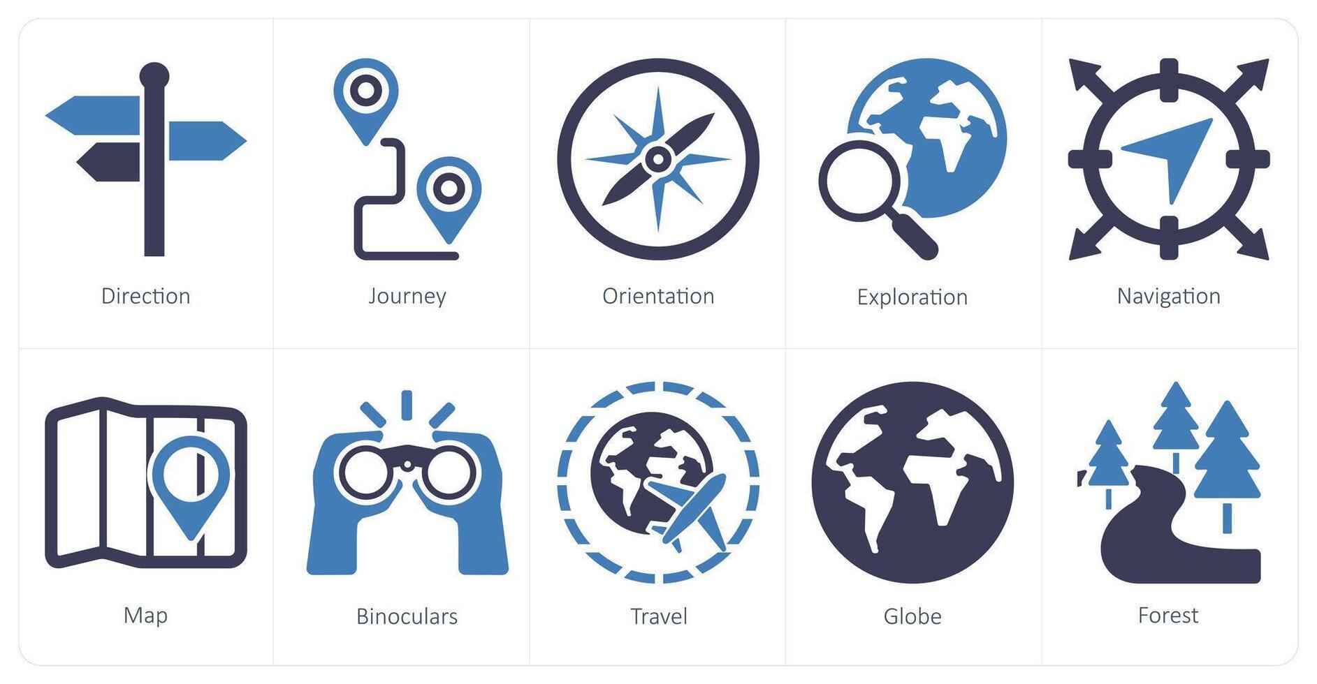 A set of 10 adventure icons as direction, journey, orientation vector