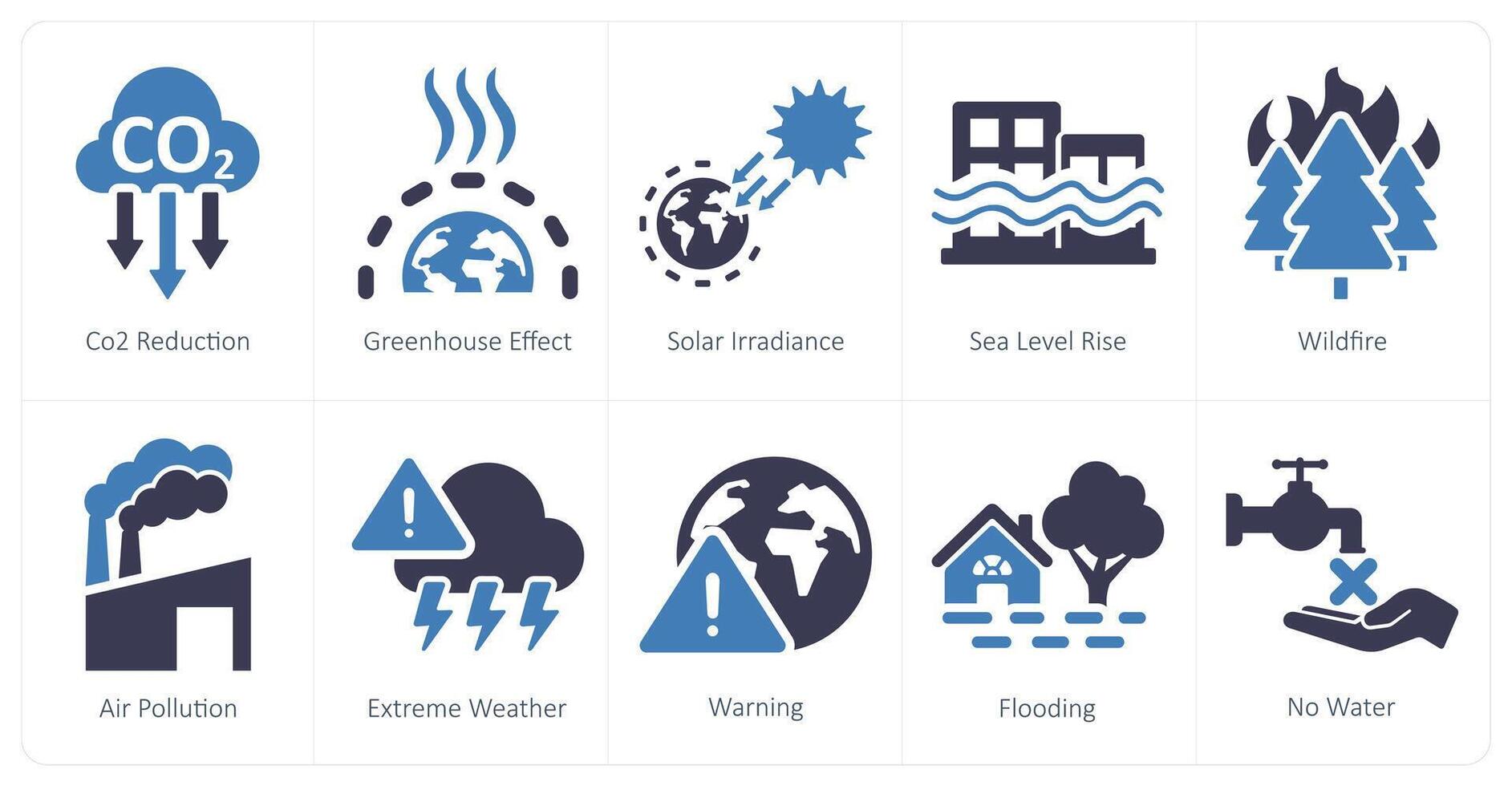 un conjunto de 10 clima cambio íconos como co2 reducción, invernadero efecto, solar irradiancia vector