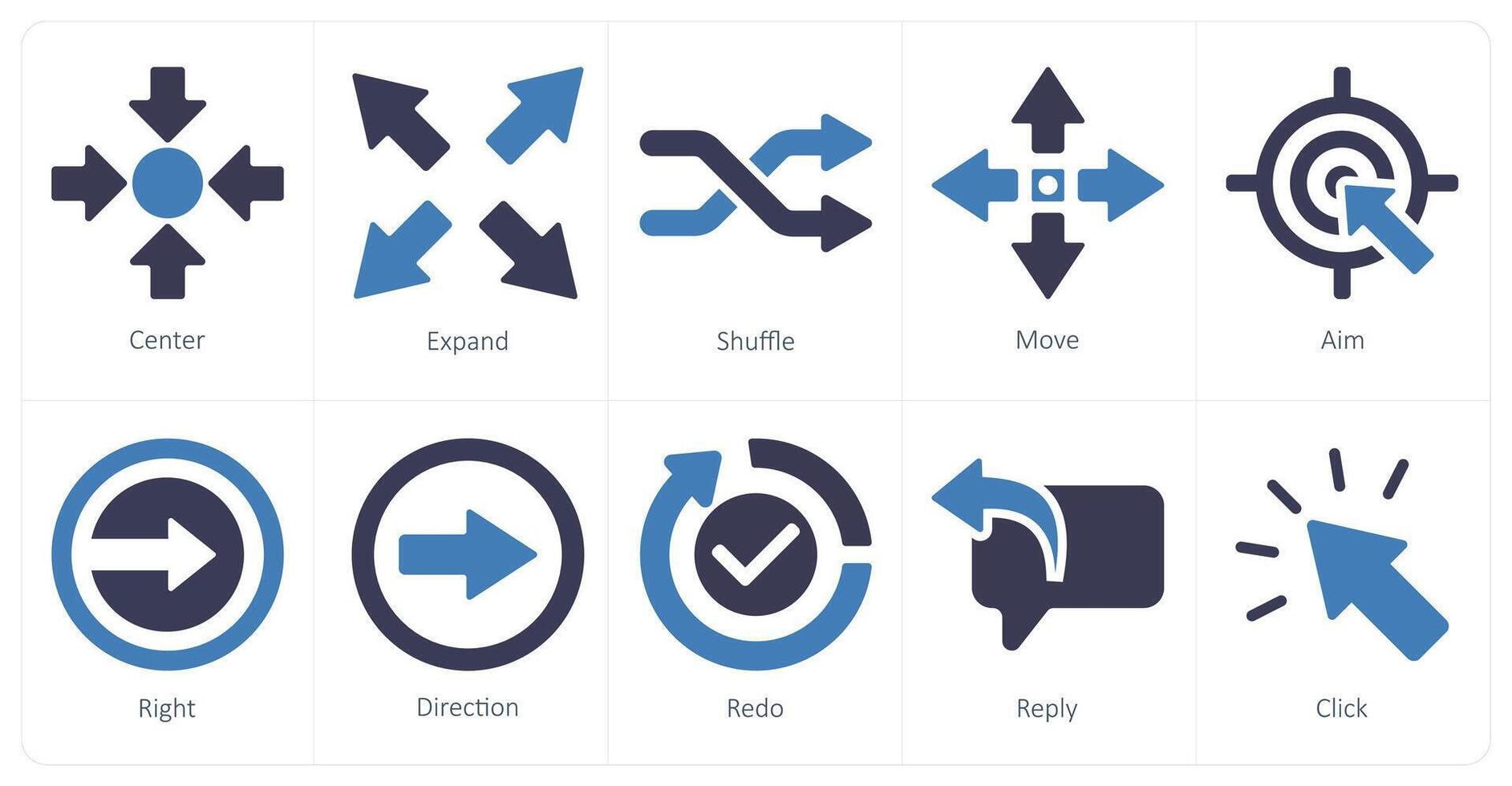 A set of 10 arrows icons as center, expand, shuffle vector