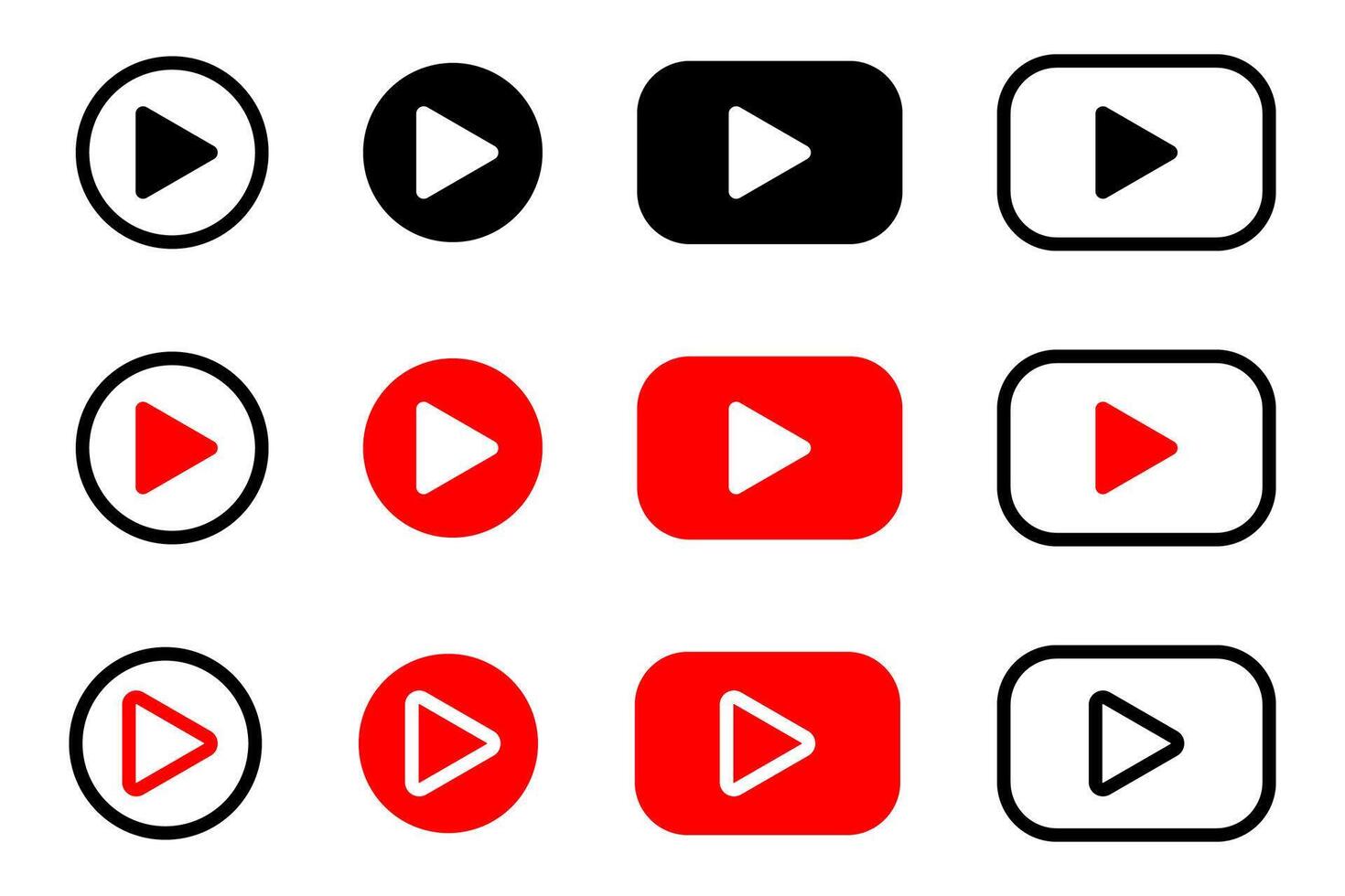 Play button icons of various shapes. vector